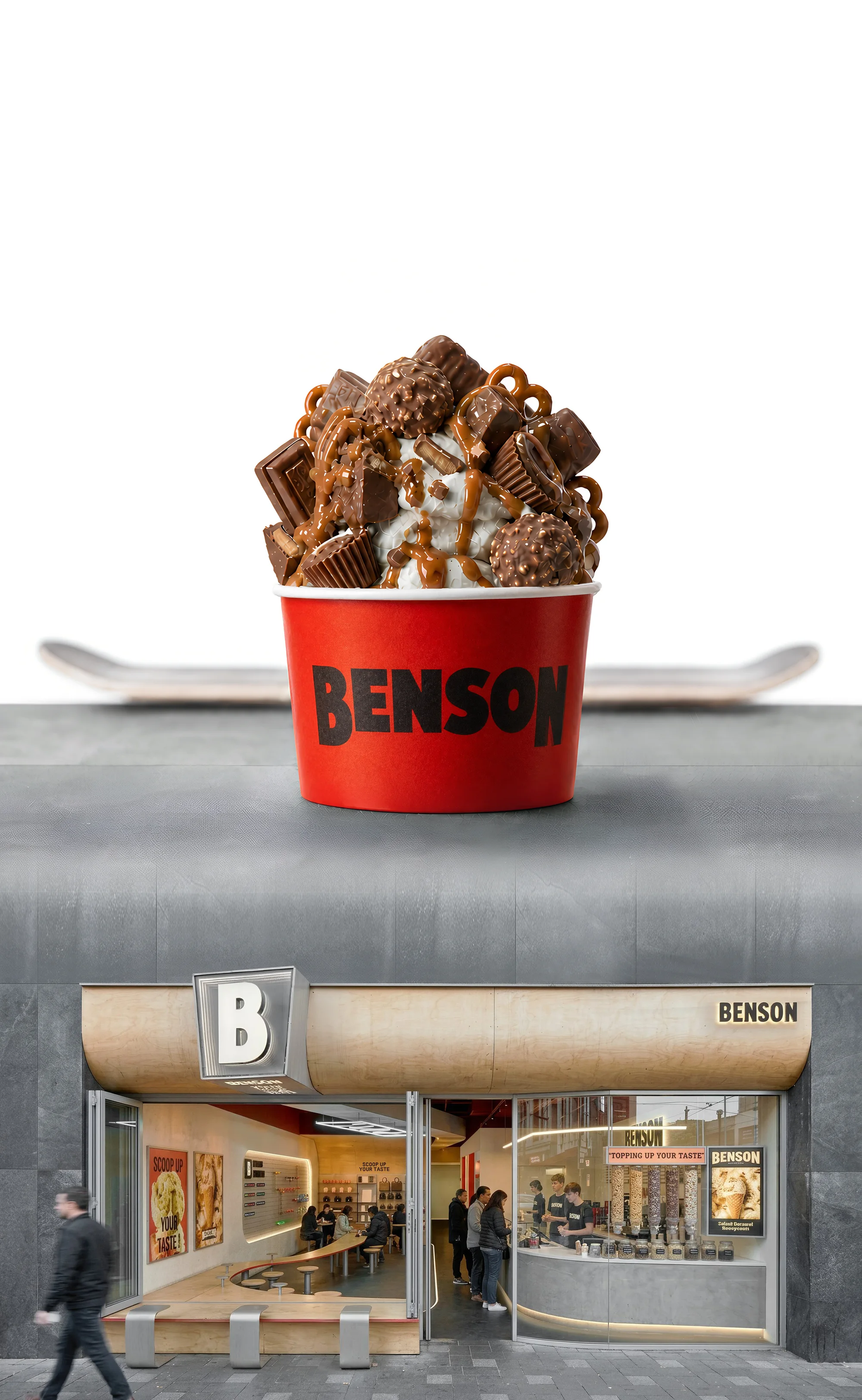 BENSON ice cream cup and storefront facade