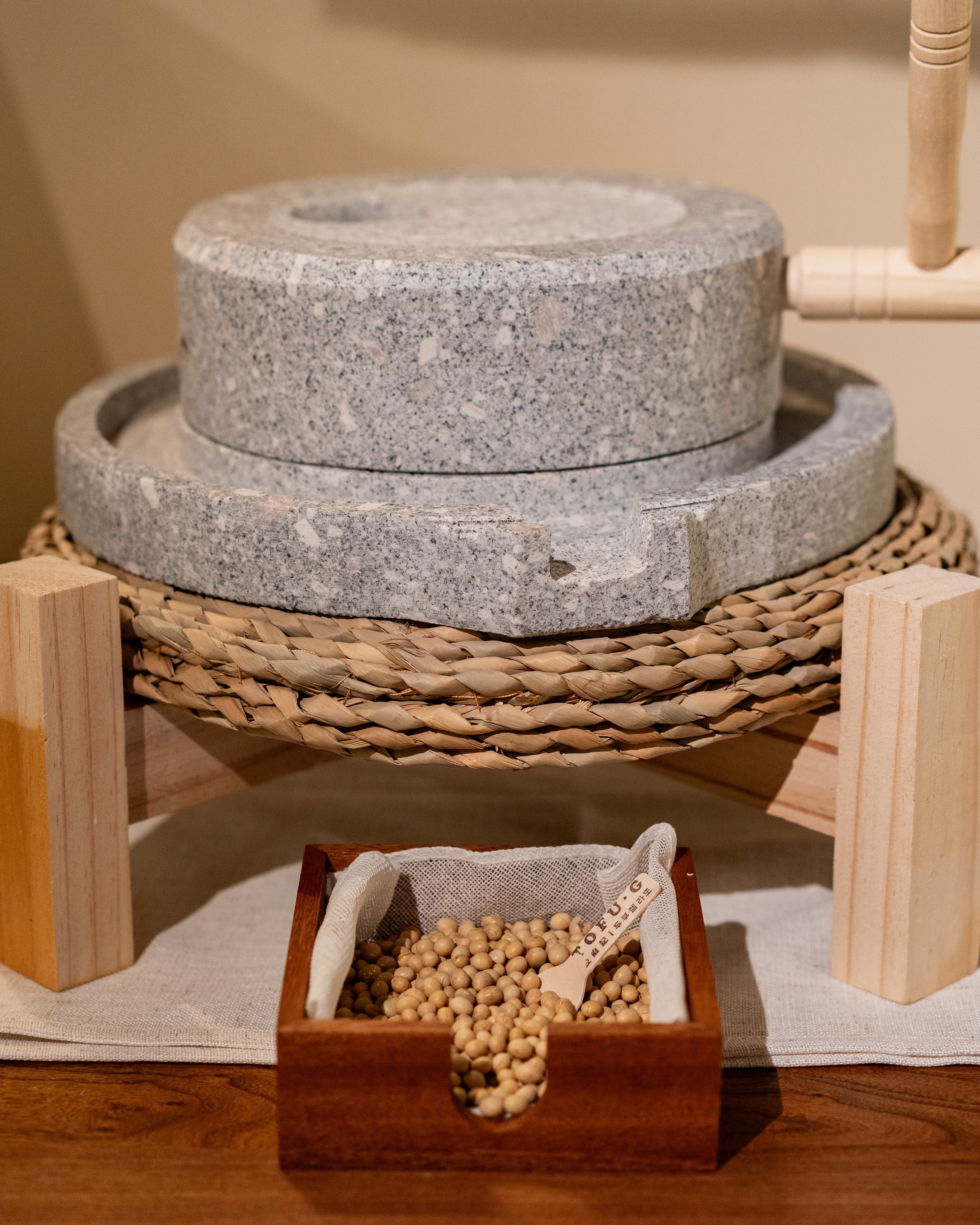 Millstone with soybeans